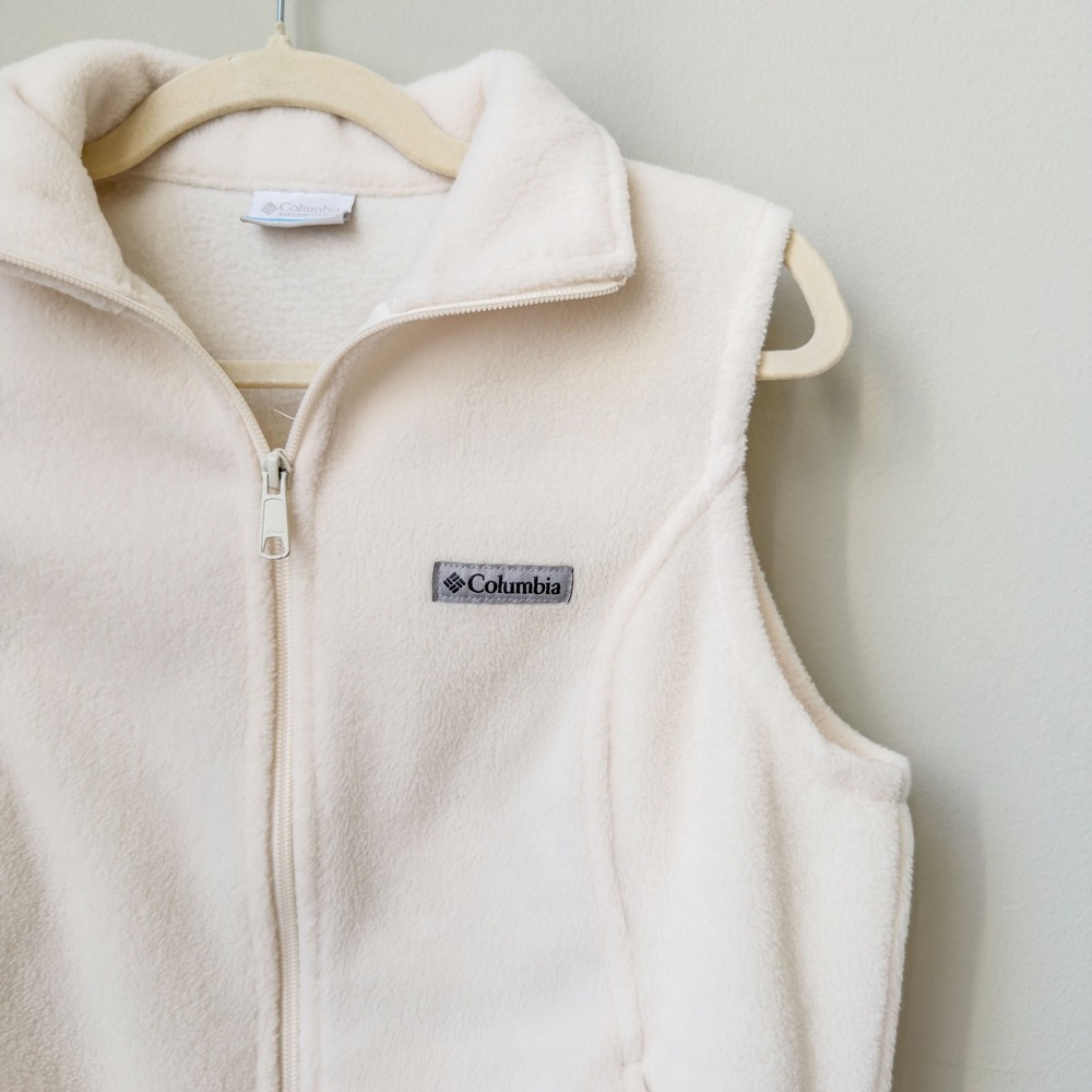 Women's Classic Preppy Columbia Thermal Fleece Vest Off White Size M - Picture 2 of 6